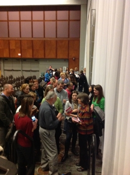 Social studies teachers line up to meet Mary Beth Tinker following her presentation at national social studies convention in St. Louis in November